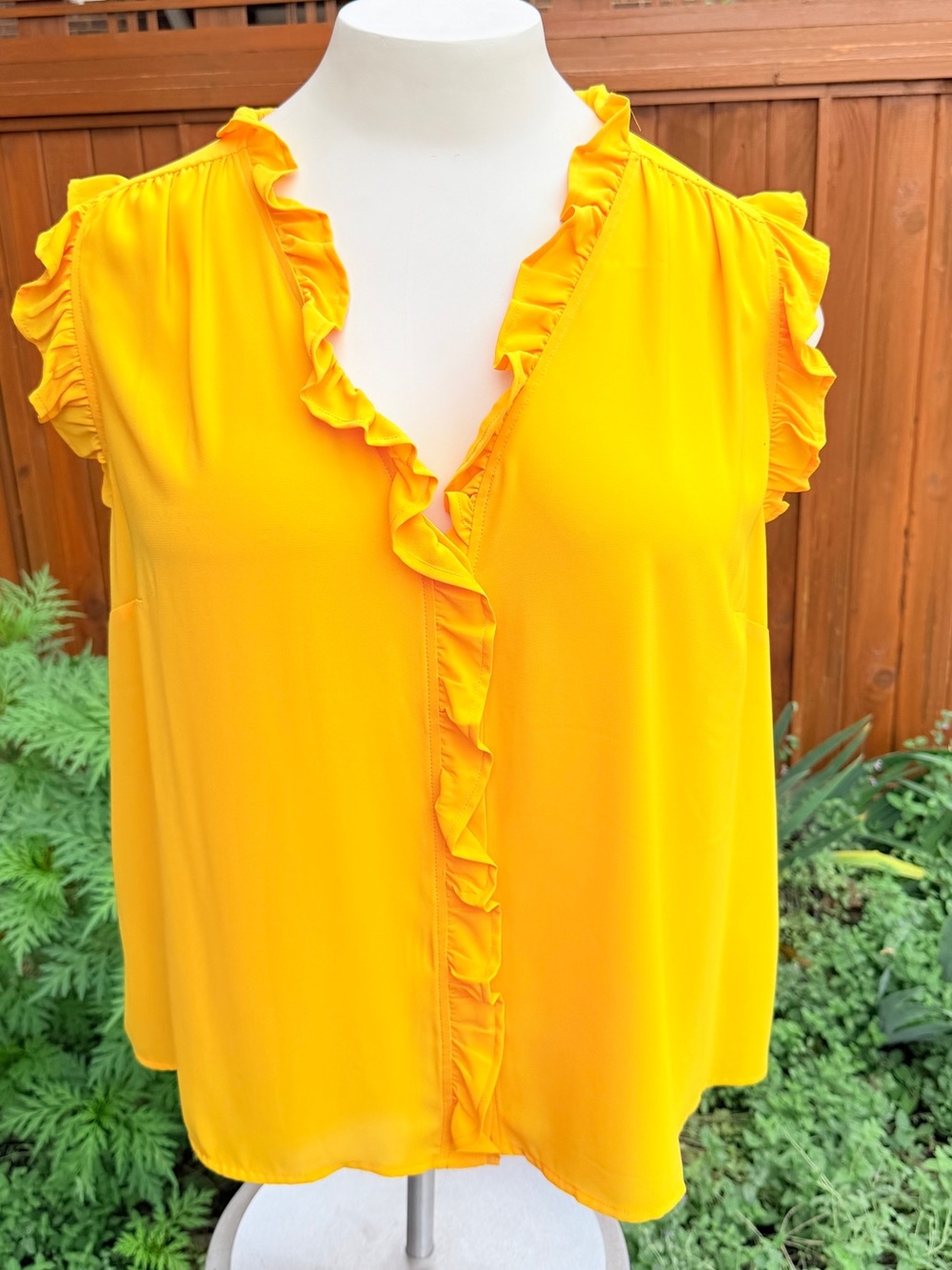 Eloquii Bright Yellow Ruffle Trim Sleeveless Blouse